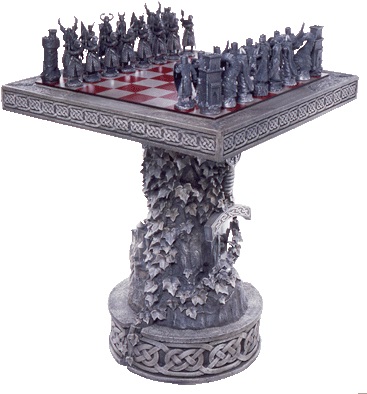 Arthurian Chess Table, Stand, Board & Chess Set Complete